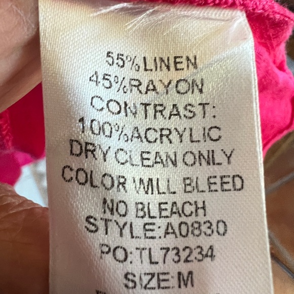 Umgee Linen Crochet Sleeve Top Boho Peasant Pink Medium Festival Artsy Coastal - Picture 5 of 5